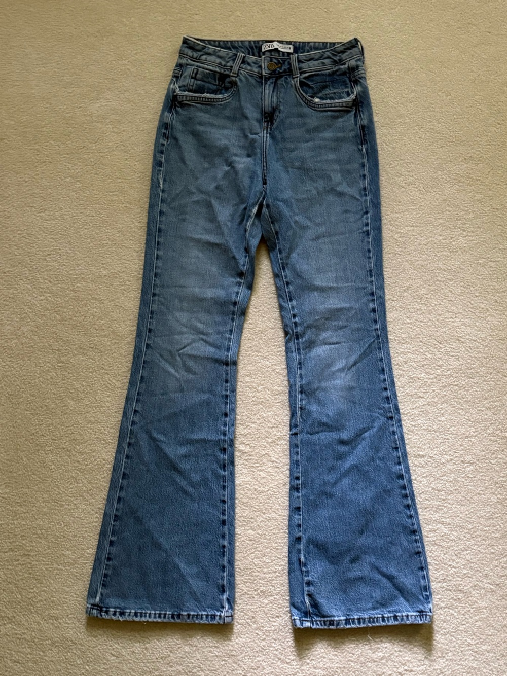 Zara Women’s Distressed High-Rise Flare Jeans. Size 6.